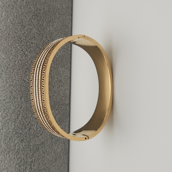 18K Gold Plated Greek Key & Zircon Bangle – Waterproof, Tarnish-Proof - Picture 5 of 8